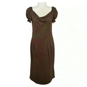 Peruvian Connection Brown Draped Neck Short Sleeve Midi Pima Cotton Dress  S